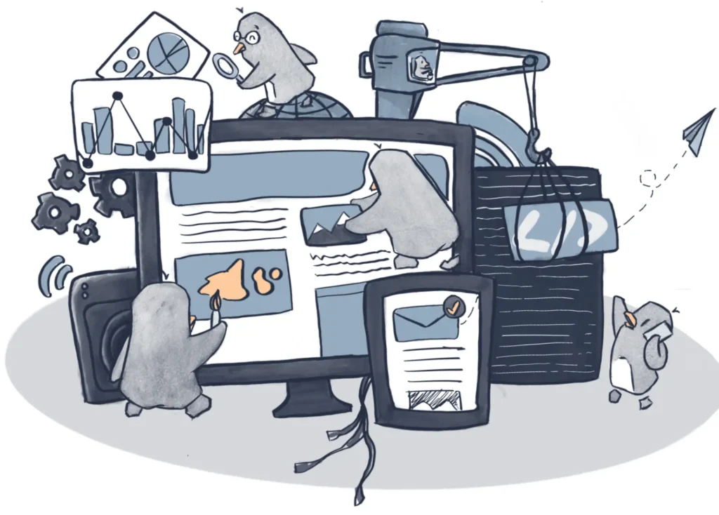 penguins building a website together